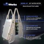 Vinyl Works 24 Inch Double Pool Step Ladder with Gate, Adjustable Stair Entry System with Handrails for Above Ground Swimming Pools, Taupe