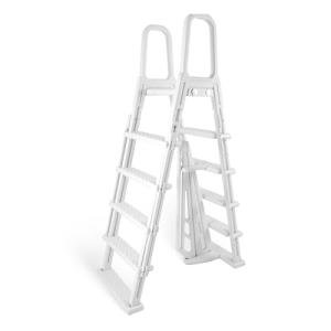 Blue Wave A Frame Flip Up Ladder for 48 to 54-in Deep Above Ground Pools – No Deck Required - Weather-Resistant Resin with Non-Skid Treads & Anti-Entrapment Design - Easy Setup, 225-lb Capacity