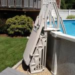 Vinyl Works 24 Inch Double Pool Step Ladder with Gate, Adjustable Stair Entry System with Handrails for Above Ground Swimming Pools, Taupe