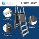 Confer Plastics 7200 Roll Guard 48" to 56" Adjustable A Frame Safety Above Ground Outdoor Patio Swimming Pool Platform Ladder with Step Barrier, Gray Deck & Tambour