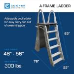Confer Plastics 7200 Roll Guard 48" to 56" Adjustable A Frame Safety Above Ground Outdoor Patio Swimming Pool Platform Ladder with Step Barrier, Gray Deck & Tambour