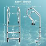 Swimming Pool Ladder, 3-Step Stainless Steel Non-Slip Pedals Pool Stairs for In-Ground Pools, Weight Capacity 330lbs, Easy to Install and Climb for Indoor/Outdoor Pools