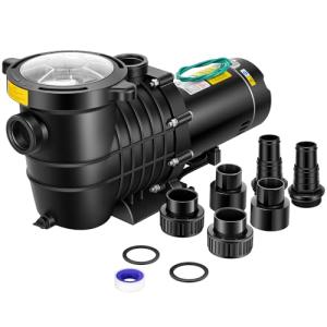 VIVOHOME 2.0HP Pool Pump - 115V/230V Self-Priming Motor - In-Ground/Above Ground - 6800GPH Energy Efficient - 1.5", 2", and 1.25"-1.5" Connectors w/Strainer Basket