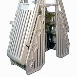 Vinyl Works 24 Inch Double Pool Step Ladder with Gate, Adjustable Stair Entry System with Handrails for Above Ground Swimming Pools, Taupe