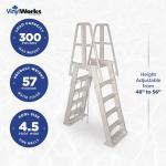 Vinyl Works SLA A-Frame 48 to 56 Inch Adjustable Above Ground Swimming Pool Ladder Entry System with Slide Lock Barrier and Handrails, White