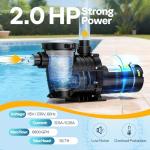 VIVOHOME 2.0HP Pool Pump - 115V/230V Self-Priming Motor - In-Ground/Above Ground - 6800GPH Energy Efficient - 1.5", 2", and 1.25"-1.5" Connectors w/Strainer Basket