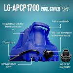 Little Giant Select Series LG-APCP1700 1/3 HP, 1745 GPH, Automatic, Submersible, Swimming Pool Cover Pump with 25-Ft. Cord, Dark Blue, 14942691