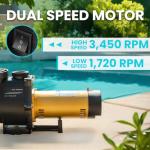 XtremepowerUS 2HP In-Ground Swimming Pool Pump Dual Speed High Flow 2" Inlet 230V High Flo 2-Speed w/ Slip-On Fitting Adapter, 5,820 GPH with Filter Basket