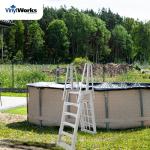 Vinyl Works SLA A-Frame 48 to 56 Inch Adjustable Above Ground Swimming Pool Ladder Entry System with Slide Lock Barrier and Handrails, White