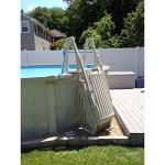 Vinyl Works 24 Inch Double Pool Step Ladder with Gate, Adjustable Stair Entry System with Handrails for Above Ground Swimming Pools, Taupe