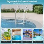 Swimming Pool Ladder, 3-Step Stainless Steel Non-Slip Pedals Pool Stairs for In-Ground Pools, Weight Capacity 330lbs, Easy to Install and Climb for Indoor/Outdoor Pools