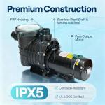 VIVOHOME 2.0HP Pool Pump - 115V/230V Self-Priming Motor - In-Ground/Above Ground - 6800GPH Energy Efficient - 1.5", 2", and 1.25"-1.5" Connectors w/Strainer Basket