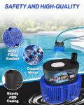 Pool Cover Pump above Ground - Submersible Water Sump Pump Swimming Water Removal Pumps, with Drainage Hose & 25 Feet Extra Long Power Cord, 850 GPH inGround, 3 Adapters