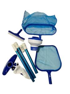 FibroPool Above Ground Swimming Pool Maintenance Kit - Telescoping Pole, Leaf Rake, Vacuum, Brush, Floating Chlorinator, Leaf Net and Test Strips