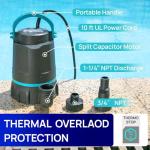 Aquastrong Sump Pump 1 HP 4500 GPH Submersible Water Pump Thermoplastic Portable Utility Pump High Flow Water Removal for Swimming Pool Garden Pond Basement Window Wells with 10ft Long Power Cord