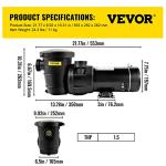 VEVOR Swimming Pool Pump, 1.5 HP 115 V, 1100 W Single Speed Pumps for Above Ground Pool w/Strainer Basket, 5280 GPH Max. Flow, Certification of ETL for Security