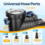 VIVOHOME 2.0HP Pool Pump - 115V/230V Self-Priming Motor - In-Ground/Above Ground - 6800GPH Energy Efficient - 1.5", 2", and 1.25"-1.5" Connectors w/Strainer Basket