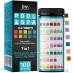 JNW 7-in-1 Pool Test Strips, 100 Quick & Accurate Test Strips for Pool Water, Spa Test Strips for Hot Tub, Chlorine Test Strips, Bromine, pH, Alkalinity, Hardness & More - Swimming Pool Test Kit
