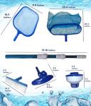 FibroPool Above Ground Swimming Pool Maintenance Kit - Telescoping Pole, Leaf Rake, Vacuum, Brush, Floating Chlorinator, Leaf Net and Test Strips