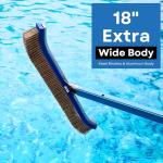 Aquatix Pro Pool Brush Head, 18" Heavy Duty for Cleaning Walls & Floors, Stainless Steel Bristles, Reinforced Aluminum Back, Curved Ends for Corners, EZ Clip, Swimming Pool Brushes for Tiles & Steps