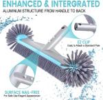 Swimming Pool Brush Head with Round Ends，17.5" Heavy Duty Aluminum Back Head for Cleans Walls, Tiles & Floors, 7 Rows Premium Nylon Bristles with EZ Clips (Blue Grey)