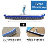 Aquatix Pro Pool Brush Head, 18" Heavy Duty for Cleaning Walls & Floors, Stainless Steel Bristles, Reinforced Aluminum Back, Curved Ends for Corners, EZ Clip, Swimming Pool Brushes for Tiles & Steps
