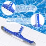 Pool Brush Head, 17" Pool Brushes for Cleaning Pool Walls, Curved Ends High-Efficiency Pool Scrub Brush,Premium Nylon Bristles Pool Brush with EZ Clip