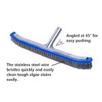 Swimming Pool Brush for Cleaning Pool Walls,Tiles & Floors,Heavy Duty 18" Aluminum Stainless Steel Wire Bristle Pool Scrub Brush for Curved Cleaning Brushes with EZ Clips