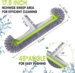 Professional Swimming Pool Brush Head with Round Ends,17.5" Heavy Duty Aluminum Back for Cleaning Pool Walls, 7 Rows Premium Nylon Bristles with EZ Clips (Green Grey)