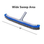 Swimming Pool Brush for Cleaning Pool Walls,Tiles & Floors,Heavy Duty 18" Aluminum Stainless Steel Wire Bristle Pool Scrub Brush for Curved Cleaning Brushes with EZ Clips