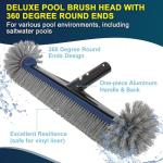 Deluxe Swimming Pool Cleaning Kit Including Pool Skimmer Net with Rubber Edge, 17.5" Pool Brush Head & Rotatable Pool Scrub Brush, Heavy Duty Pool Cleaning Kit Inground & Above Ground Pool (No Pole)