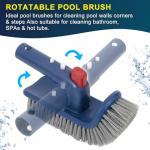 Deluxe Swimming Pool Cleaning Kit Including Pool Skimmer Net with Rubber Edge, 17.5" Pool Brush Head & Rotatable Pool Scrub Brush, Heavy Duty Pool Cleaning Kit Inground & Above Ground Pool (No Pole)