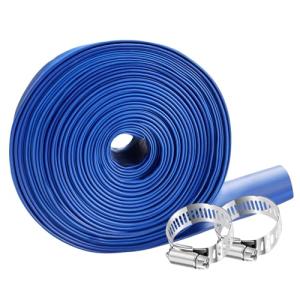 YASHINE PVC Drain HOSE 2"*100ft, Pool Backwash Hose, Heavy Duty Reinforced Blue PVC Lay Flat Water, For Swimming Drain Pools and Clean Filters, with 2 Clamp