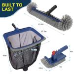 Deluxe Swimming Pool Cleaning Kit Including Pool Skimmer Net with Rubber Edge, 17.5" Pool Brush Head & Rotatable Pool Scrub Brush, Heavy Duty Pool Cleaning Kit Inground & Above Ground Pool (No Pole)