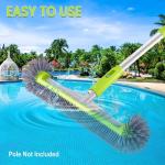 Professional Swimming Pool Brush Head with Round Ends,17.5" Heavy Duty Aluminum Back for Cleaning Pool Walls, 7 Rows Premium Nylon Bristles with EZ Clips (Green Grey)