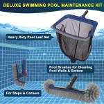 Deluxe Swimming Pool Cleaning Kit Including Pool Skimmer Net with Rubber Edge, 17.5" Pool Brush Head & Rotatable Pool Scrub Brush, Heavy Duty Pool Cleaning Kit Inground & Above Ground Pool (No Pole)