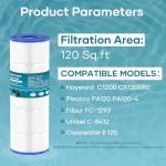KEEPURE C1200 Pool Filter Cartridge Replacement for CX1200RE, PA120, C-8412, Ultra-B2, FC-1293, Clearwater II 125, 817-0125N, PCCF-125,120 Sq. Ft Cartridge Filter (2, White)