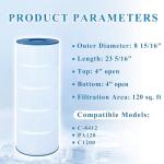 Chryseos Pool Filter Compatible with C-8412, PA120, C1200, CX1200RE, FC-1293, Clearwater II 125, Pro Clean 125,1 Pack