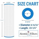 Atomic USA Made Pool Filter Replacement for Hayward Star Clear Plus C1200, Ultra-B2, Filbur FC-1293, Pleatco PA120, Unicel C-8412, CX1200RE 120 sq ft Filter Cartridge 23 1/4 x 8 15/16