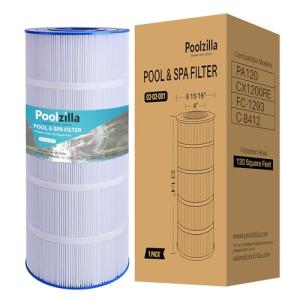 Poolzilla Replacement for Pool Filter PA120, CX1200RE, C1200, Unicel C-8412, Filbur FC-1293, Waterway Clearwater II, Pro Clean 125, 817-0125N, Aladdin 22002, 120 sq.ft Filter Cartridge 1 Pack