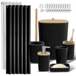 Clara Clark Bathroom Accessories Set - Bathroom Set, Bathroom Accessory Set, Shower Curtain Set, Toilet Brush, Trash Can & Soap Dispenser - Black - 20PC