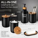 Black Bathroom Accessories Set 5 Pcs, Matte Black Bathroom Accessories, Plastic Soap Dispenser and Toothbrush Holder Set, Soap Dish, Cotton Swab Jar, Black Bathroom Set, Boho Bathroom Decor