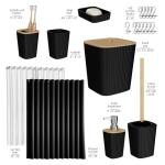 Clara Clark Bathroom Accessories Set - Bathroom Set, Bathroom Accessory Set, Shower Curtain Set, Toilet Brush, Trash Can & Soap Dispenser - Black - 20PC