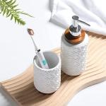 RQYIXI Elegant Bathroom Accessories Set 4 PCS Ceramic and Wood Bathroom Accessory Set Soap Dispenser Toothbrush Holder Tumbler Soap Dish Easy to Clean Quatrefoil Pattern White