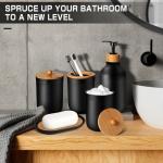 Black Bathroom Accessories Set 5 Pcs, Matte Black Bathroom Accessories, Plastic Soap Dispenser and Toothbrush Holder Set, Soap Dish, Cotton Swab Jar, Black Bathroom Set, Boho Bathroom Decor