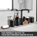Black Bathroom Accessories Set 5 Pcs, Matte Black Bathroom Accessories, Plastic Soap Dispenser and Toothbrush Holder Set, Soap Dish, Cotton Swab Jar, Black Bathroom Set, Boho Bathroom Decor