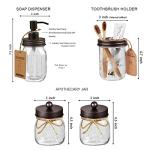 SheeChung 6Pcs Mason Jars Bathroom Accessories Set Complete - Toothbrush Holder, Lotion Soap Dispenser, 2 Mason Jars, Soap Dish, Toilet Paper Basket, Rustic Farmhouse Decor (Brown, 6Pcs Bathroom Set)