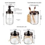 Amolliar Mason Jar Bathroom Accessories Set 4 Pcs -Lotion Soap Dispenser & 2 Qtip Holders & Toothbrush Holder - Rustic Farmhouse Decor, Bathroom Home Decor, Perfect Decorating Idea (Oil Rubbed Bronze)