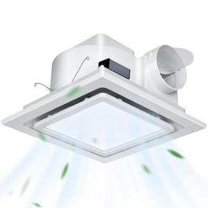 Gopper 12" Ultra Quiet Bathroom Exhaust Fan with 6500K LED Light, 1.0 Sone 120 CFM, 10x10 Mount, 1500 LM Ceiling Ventilation Fan, Energy Efficient