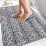 OLANLY Thick Bathroom Rugs 30x20, Extra Soft Absorbent Chenille Striped Bath Rugs, Rubber Backing, Machine Wash Dry, Bath Mats for Bathroom Floor, Tub and Shower, Home Decor Accessories, Grey